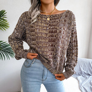 Ins Autumn Winter Fashion Colorful Fried Dough Twist Long Sleeve Off Shoulder Knitted Sweater