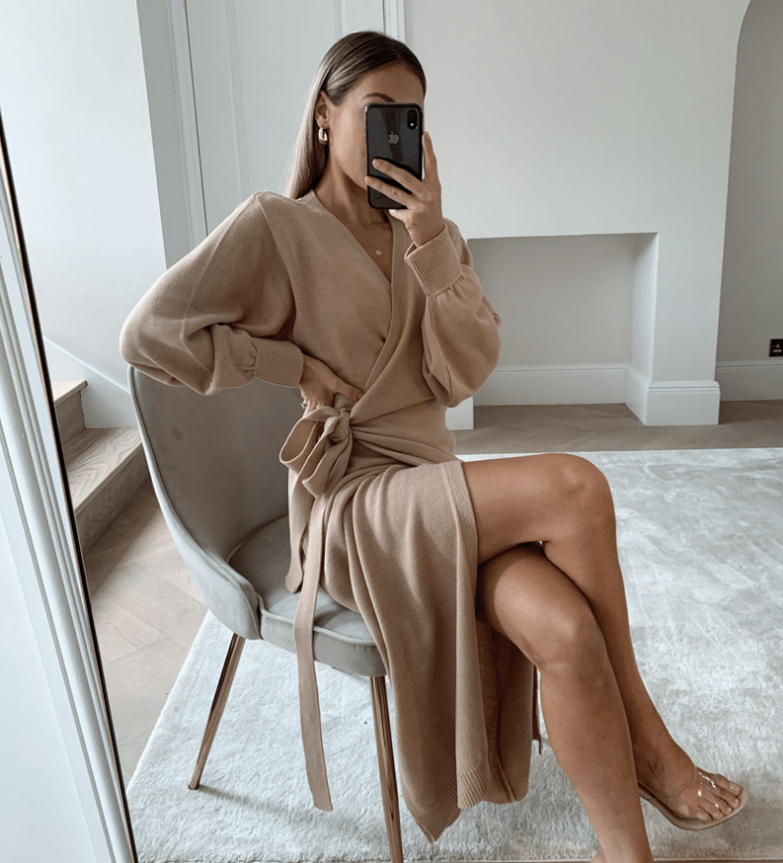 Long Women Knitted Wrap Dress Autumn Winter - foxberryparkproducts