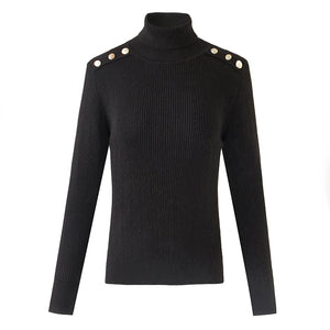 Harley Fashion Women Winter Wool Blend Black Turtleneck Pullover Sweater Top Quality Casual Knit Fabric
