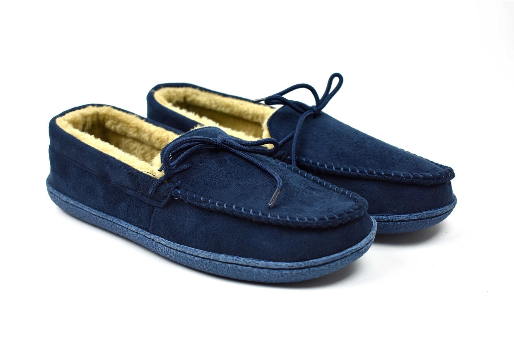 Men's Bow Faux Fur Lined Slippers Navy - foxberryparkproducts