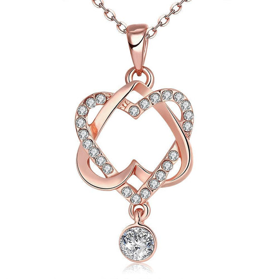 Crystal Double Heart Necklace in 18K Rose Gold Plated - foxberryparkproducts