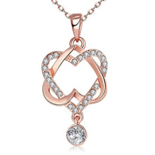 Load image into Gallery viewer, Crystal Double Heart Necklace in 18K Rose Gold Plated - foxberryparkproducts
