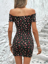 Load image into Gallery viewer, Floral Print Off-Shoulder Bodycon Dress
