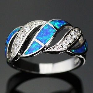 Ring  Unique Design Elegant Blue Opal Gem Silver Plated     ID  A214 - 1155 - foxberryparkproducts