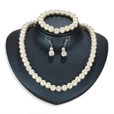 3 Piece Pearl and Shamballa Jewelry Set With Austrian Crystals 18K White Gold Plated Set - foxberryparkproducts
