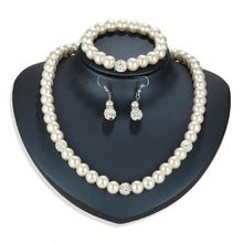 Load image into Gallery viewer, 3 Piece Pearl and Shamballa Jewelry Set With Austrian Crystals 18K White Gold Plated Set - foxberryparkproducts
