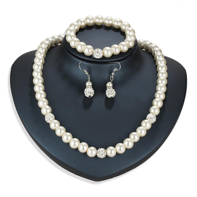 Necklace  3pc Pearl Shamballa Set Austrian Crystals 18K White Gold Plate  ID A112-1143 - foxberryparkproducts