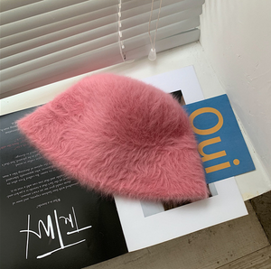 Winter women's fashion Solid color rabbit fur hat bucket cap - foxberryparkproducts