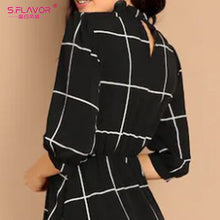 Load image into Gallery viewer, Stand Collar Simple Plaid Dress Autumn Winter - foxberryparkproducts
