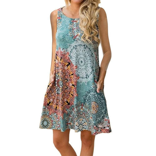 Woman Floral Print Sleeveless Tank Dress  - foxberryparkproducts