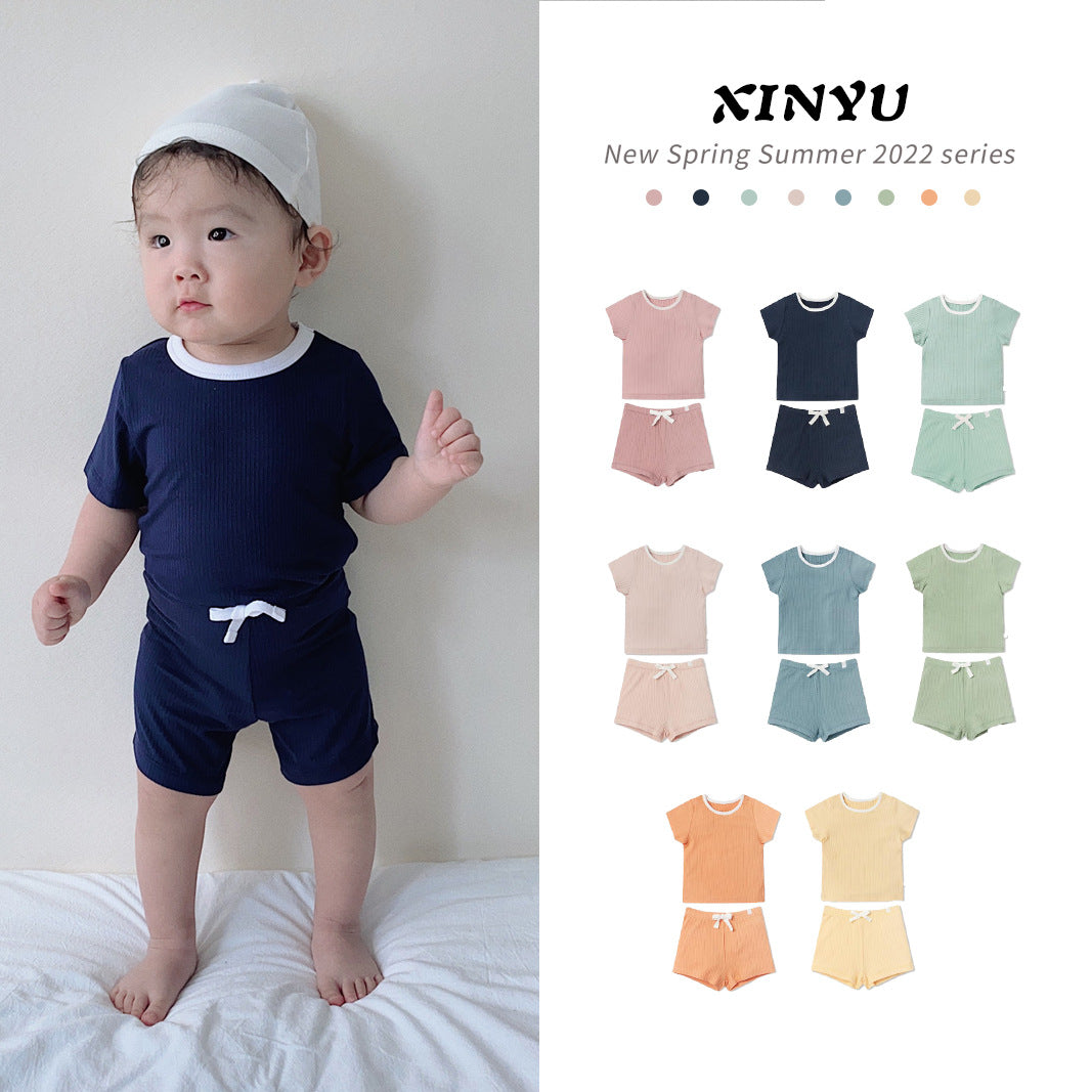 Summer Children's Ice Silk Cotton Short Sleeve Suit 2 Piece Sports Clothes - foxberryparkproducts