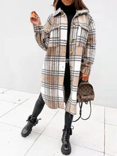 Load image into Gallery viewer, Spring And Autumn New Women&#39;s Plaid Brushed Medium Long Woolen Coat
