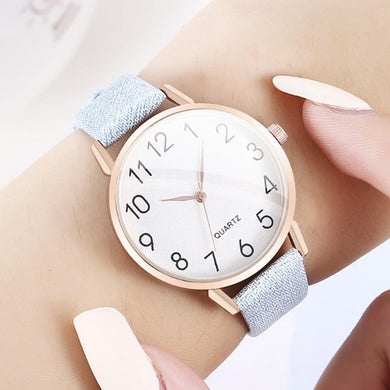 Simple Number Dial Ladies Watches Leather Strap Quartz - foxberryparkproducts