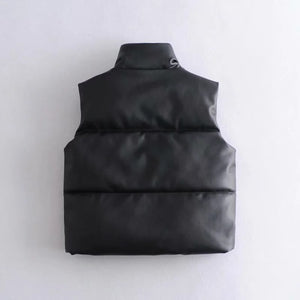 women Black Warm Faux Leather Vest Coat - foxberryparkproducts