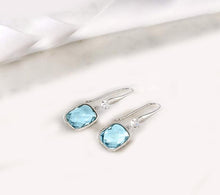 Load image into Gallery viewer, London Blue Topaz Emerald Cut Dangling Silver Plating Earrings ITALY Made - foxberryparkproducts
