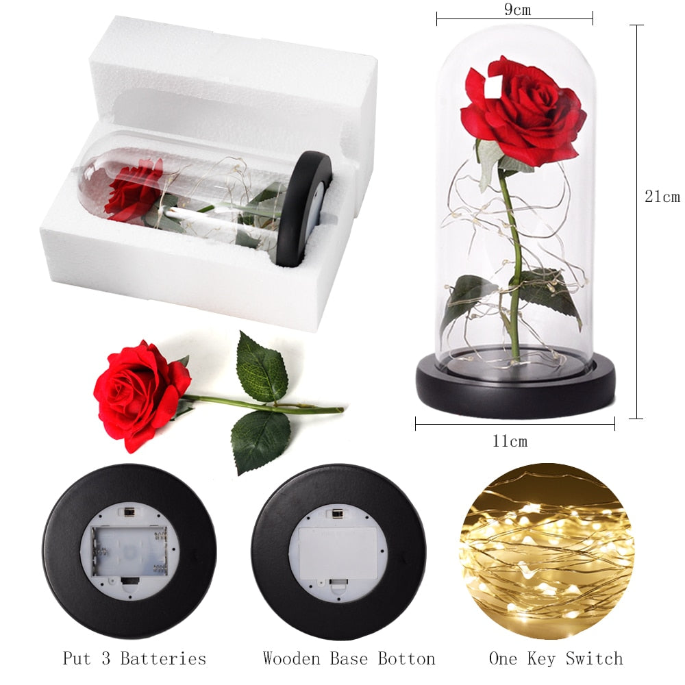 Beauty And The Beast Rose In LED Glass - foxberryparkproducts