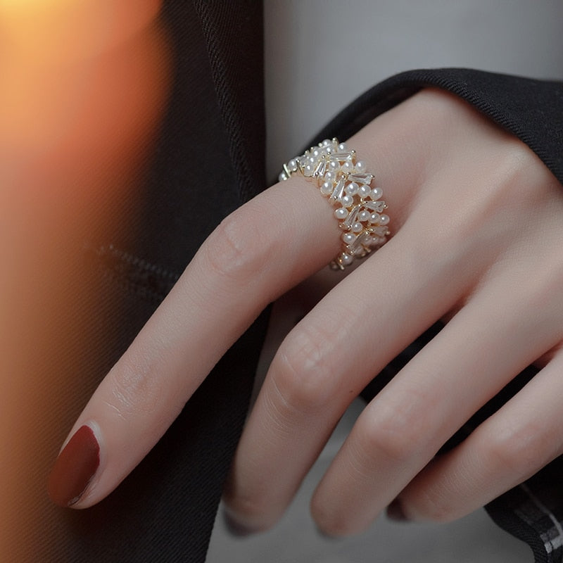 Pearl Zircon Gold Open Rings - foxberryparkproducts
