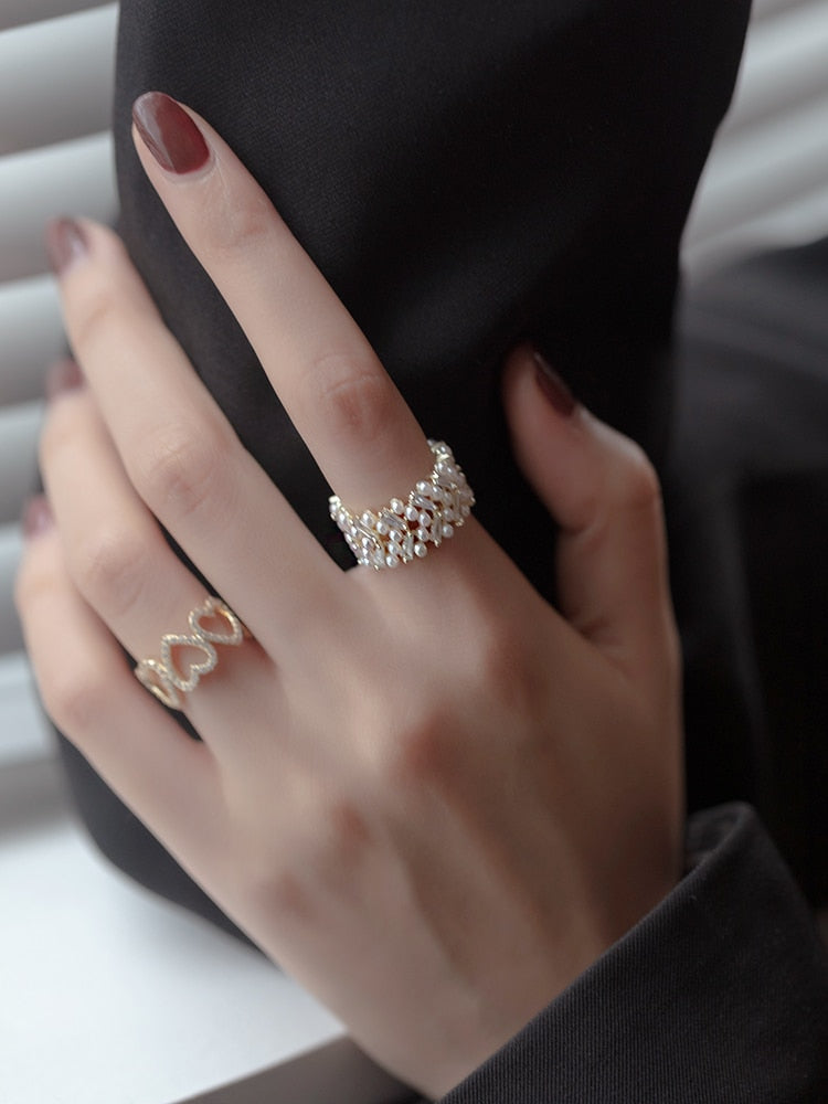 Pearl Zircon Gold Open Rings - foxberryparkproducts