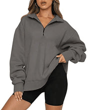 Load image into Gallery viewer, Women Sweatshirts Zip Turndown Collar Loose Casual Tops
