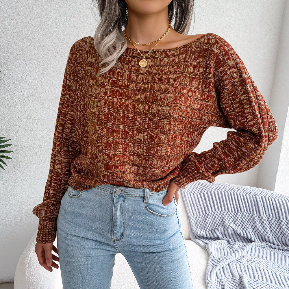 Ins Autumn Winter Fashion Colorful Fried Dough Twist Long Sleeve Off Shoulder Knitted Sweater