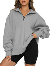 Load image into Gallery viewer, Women Sweatshirts Zip Turndown Collar Loose Casual Tops
