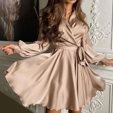 Sexy Satin Sashes A Line Mini Dress Lantern Sleeve Elegant Party Dress - foxberryparkproducts