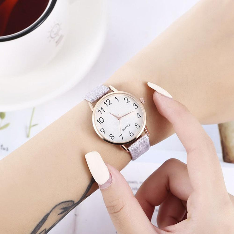 Simple Number Dial Ladies Watches Leather Strap Quartz - foxberryparkproducts