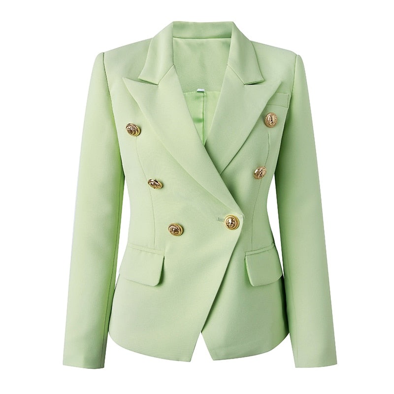 New Candy Color Mint Women Jacket Quality Double Breasted Bodycon Fall Lady Blazer