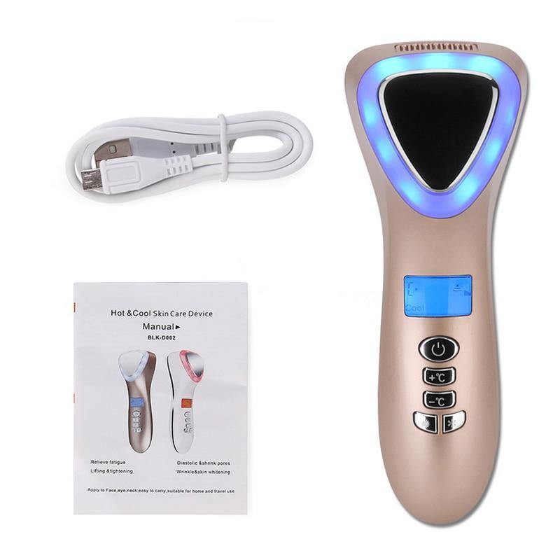Ultrasonic Cryotherapy LED Hot Cold Hammer Facial Lifting Vibration Massager - foxberryparkproducts