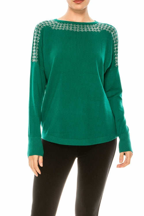 Aaeda Long Sleeve Rhinestone Sweater Top (Additional Colors) - foxberryparkproducts