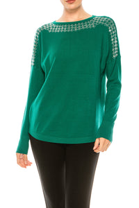 Aaeda Long Sleeve Rhinestone Sweater Top (Additional Colors) - foxberryparkproducts
