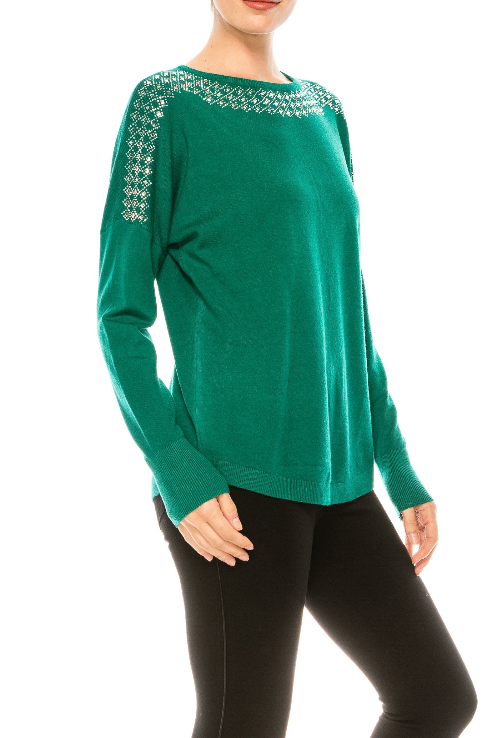 Aaeda Long Sleeve Rhinestone Sweater Top (Additional Colors) - foxberryparkproducts