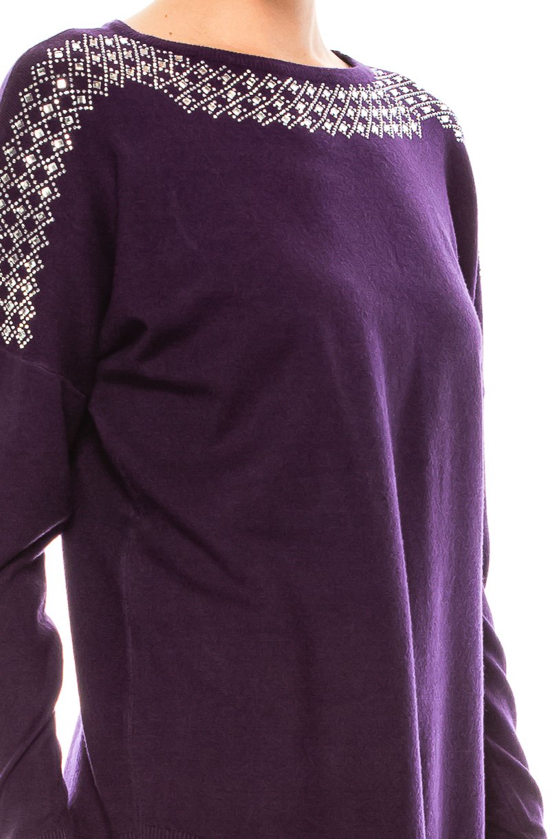 Aaeda Long Sleeve Rhinestone Sweater Top (Additional Colors) - foxberryparkproducts