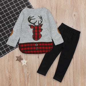 Autumn and Winter Girls Clothes Deer Printed T-shirts+Long Pants - foxberryparkproducts