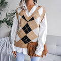 Autumn And Winter College Style Diamond V-Neck Casual Loose Knit Vest Sweater