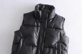 women Black Warm Faux Leather Vest Coat - foxberryparkproducts