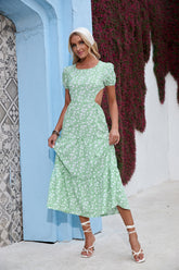 New Floral Dress Sexy Chiffon Backless Big Swing Beach Skirt - foxberryparkproducts