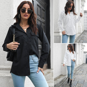 Cotton Double Pocket Long Sleeved Women Loose Shirt Spring And Summer New - foxberryparkproducts