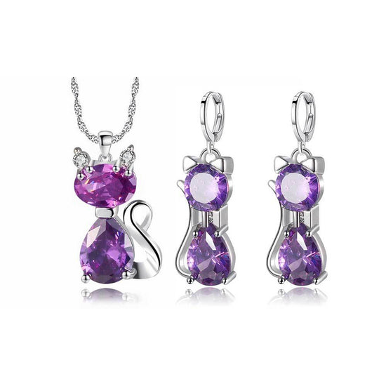 Necklace Earrings Set Kitty  Set       ID A112 - 1112 - foxberryparkproducts
