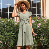 Quality High-End Mid-Waist Solid Color Cotton Green Mid-Length Skirt - foxberryparkproducts