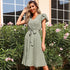 Quality High-End Mid-Waist Solid Color Cotton Green Mid-Length Skirt - foxberryparkproducts