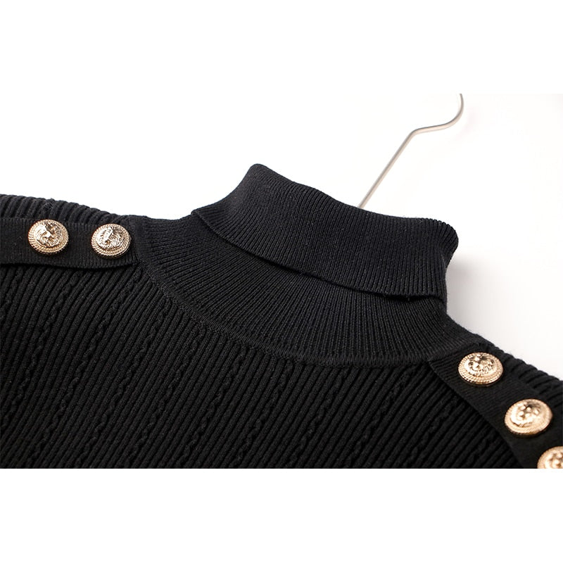 Harley Fashion Women Winter Wool Blend Black Turtleneck Pullover Sweater Top Quality Casual Knit Fabric