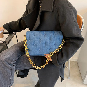 Women's Shoulder Bags Denim Quality Thick Metal Chain - foxberryparkproducts