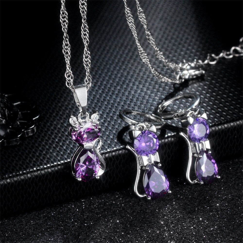 Necklace Earrings Set Kitty  Set       ID A112 - 1112 - foxberryparkproducts