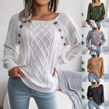 Load image into Gallery viewer, Autumn And Winter Casual Square Collar Nail Button Twist Knit Pullover
