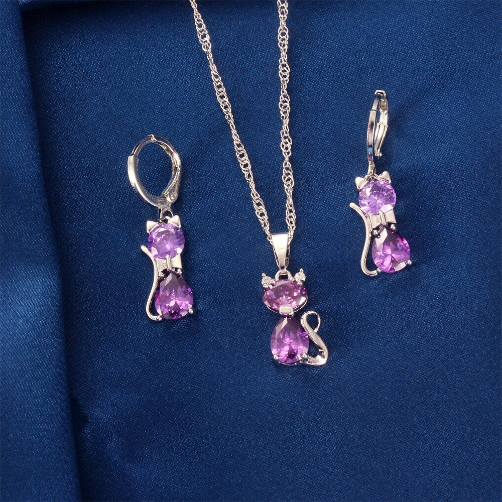 Necklace Earrings Set Kitty  Set       ID A112 - 1112 - foxberryparkproducts