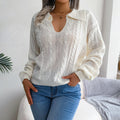 Autumn And Winter Casual Lapel Fried Dough Twist Lantern Sleeve Knitting Sweater