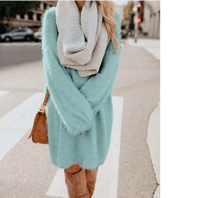 Plush Pullover Long Sweater - foxberryparkproducts