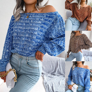 Ins Autumn Winter Fashion Colorful Fried Dough Twist Long Sleeve Off Shoulder Knitted Sweater
