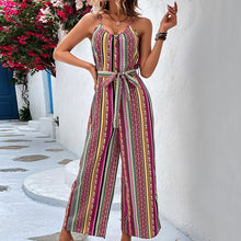 Load image into Gallery viewer, Summer Fashion Women Sexy Striped Resort Style Casual Halter Jumpsuit
